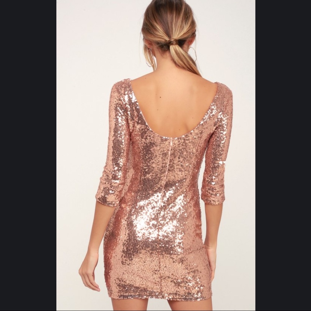 Lulu's Rose Gold Sequin Mini Dress - Picture 4 of 4